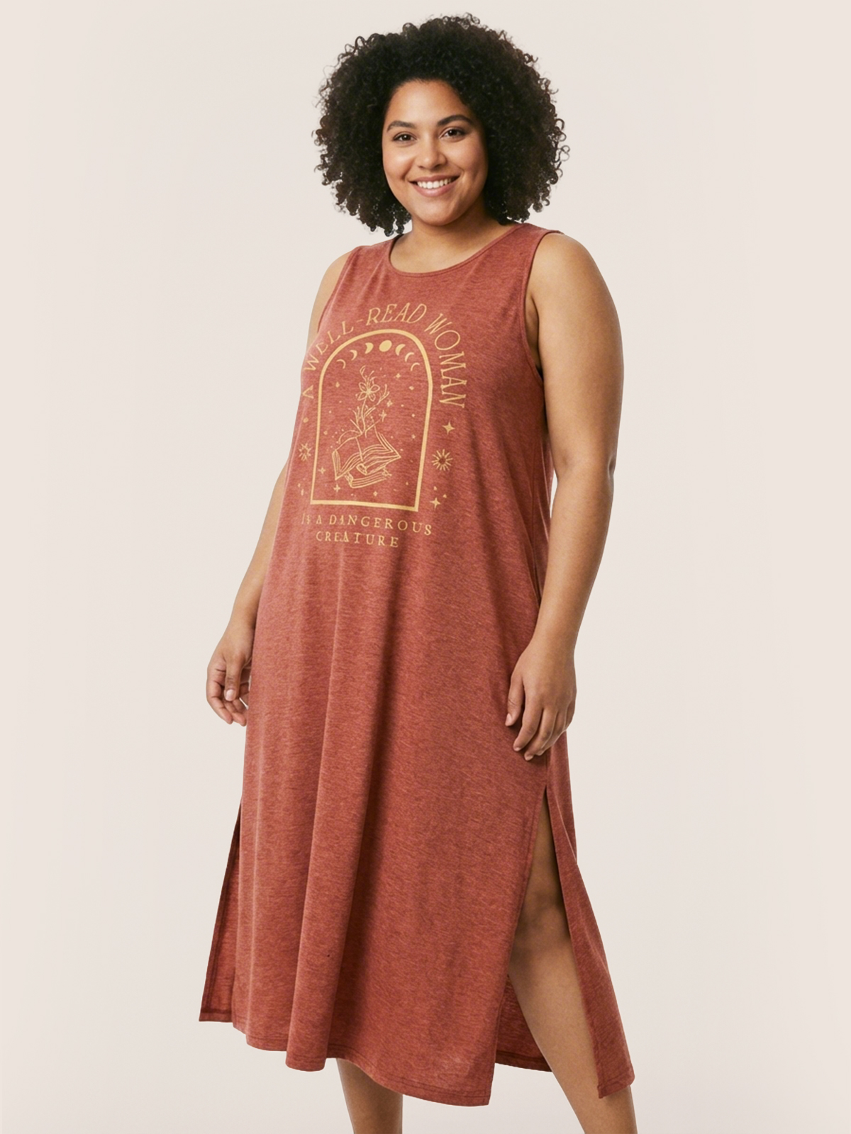 Vintage A Well Read Woman Bookish Split Thigh Tank Dress