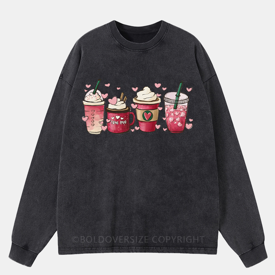 Vintage Valentine Coffee Washed Long Sleeve Shirt