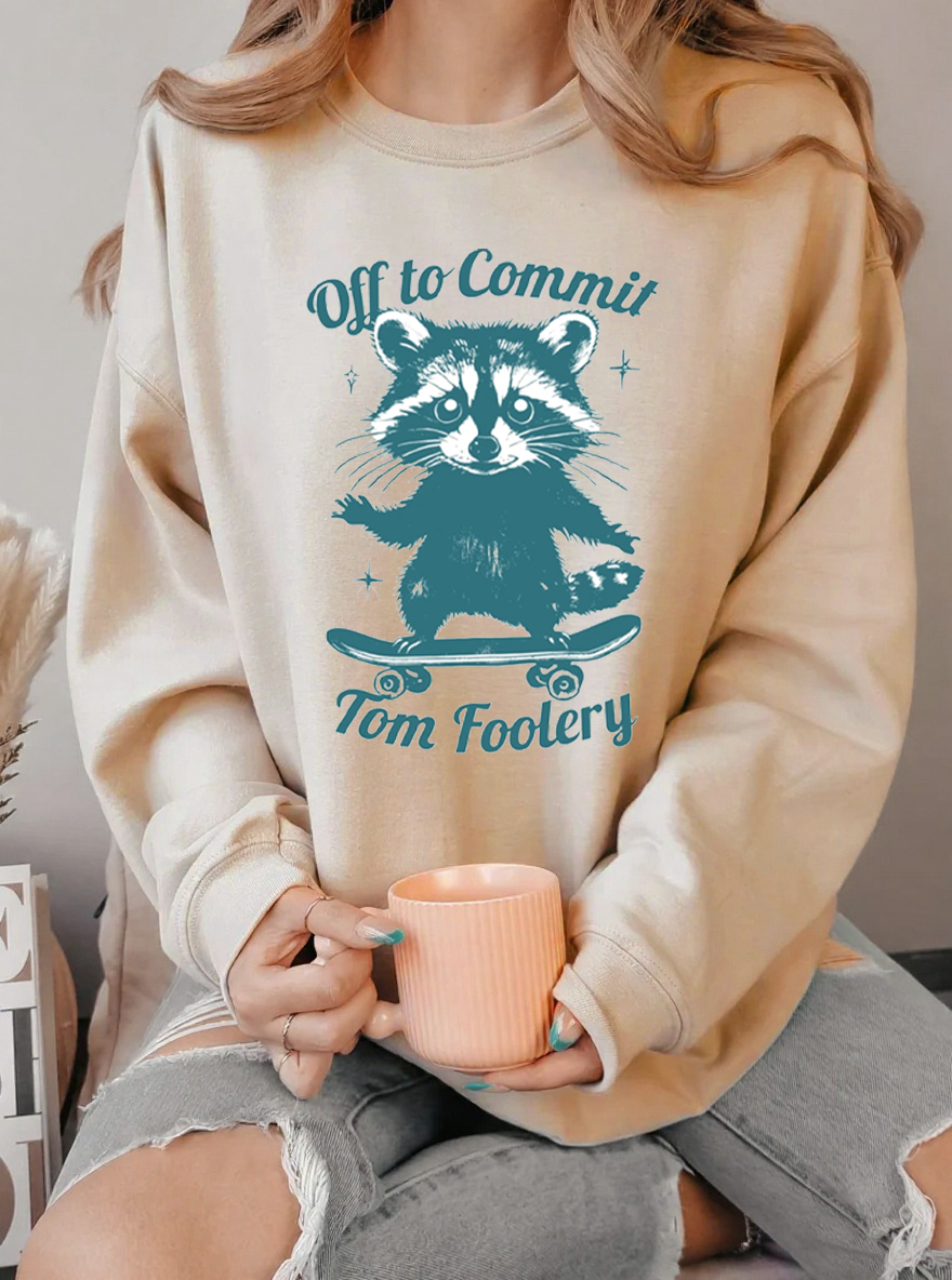 Vintage Off To Commit Tom Foolery Raccoon Graphic Sweatshirt
