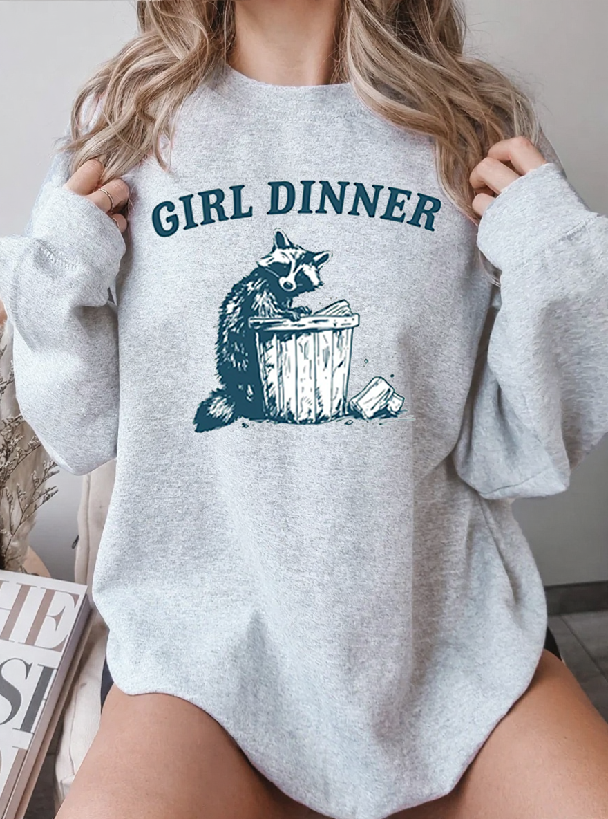 Vintage Girl Dinner Raccoon Graphic Sweatshirt