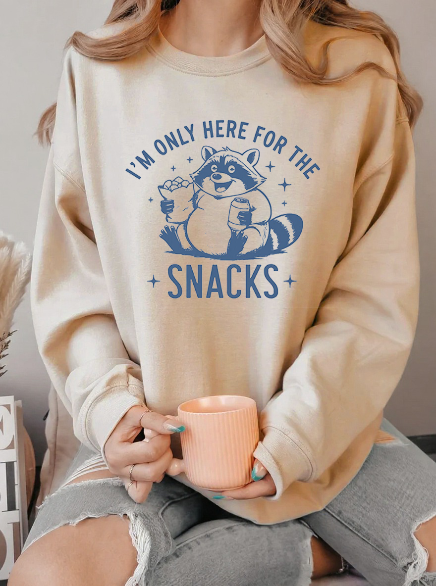 Vintage I’M Only Here For The Snacks Raccoon Graphic Sweatshirt