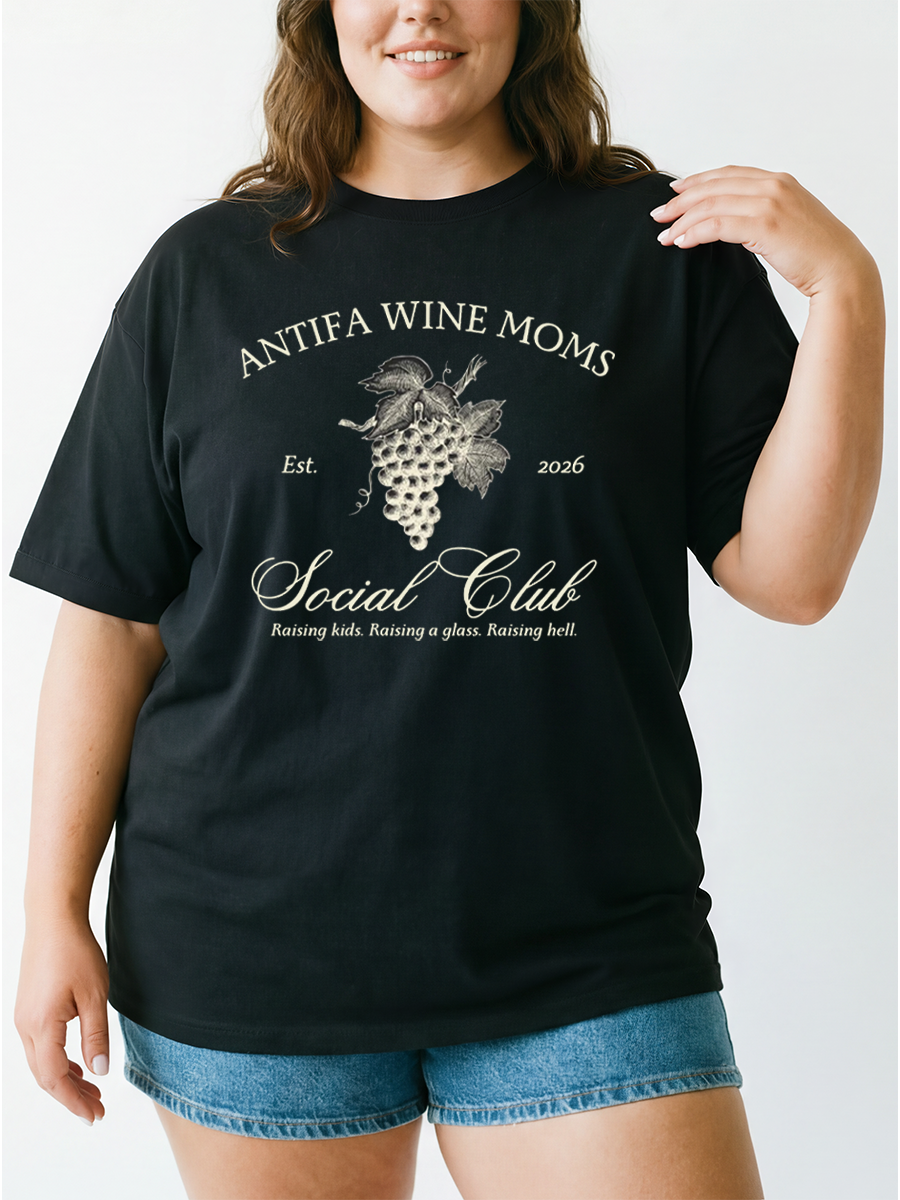 Vintage Anti Wine Mom Oversize Graphic Tee