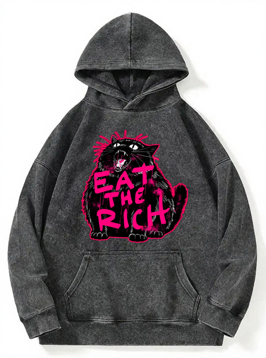 Vintage Eat The Rich Cat Washed Hoodie