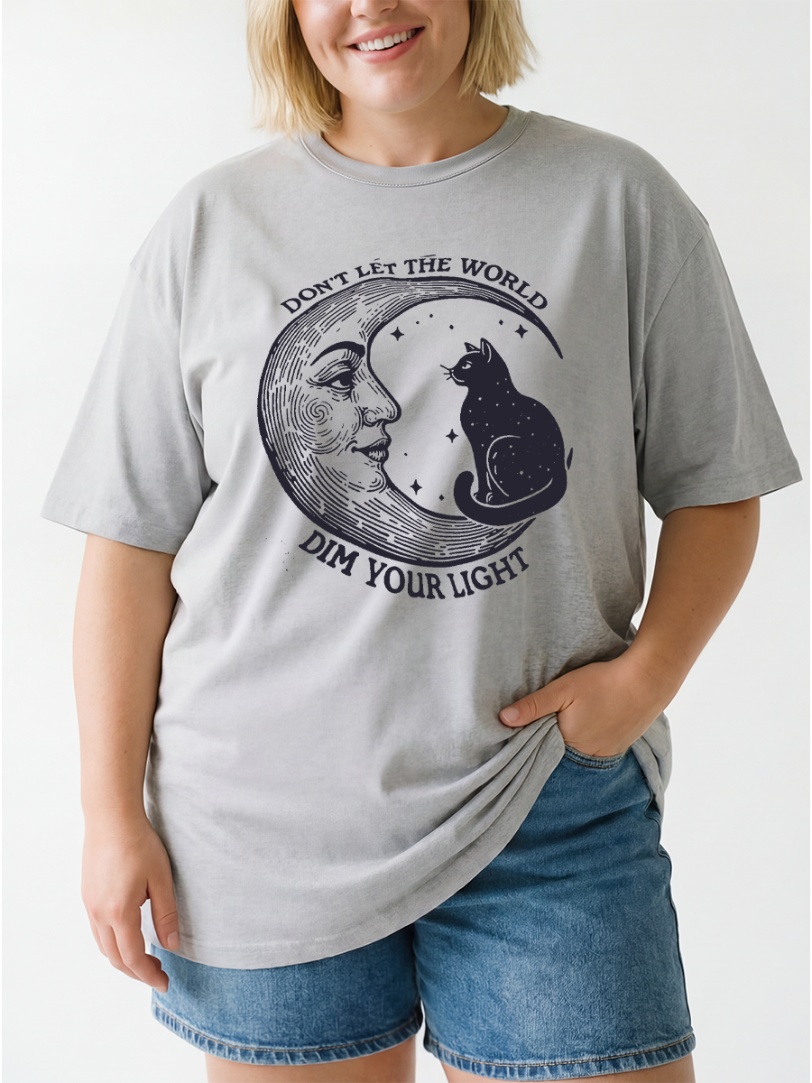 Vintage Don'T Let The World Dim Your Light Cat Oversize Graphic Tee