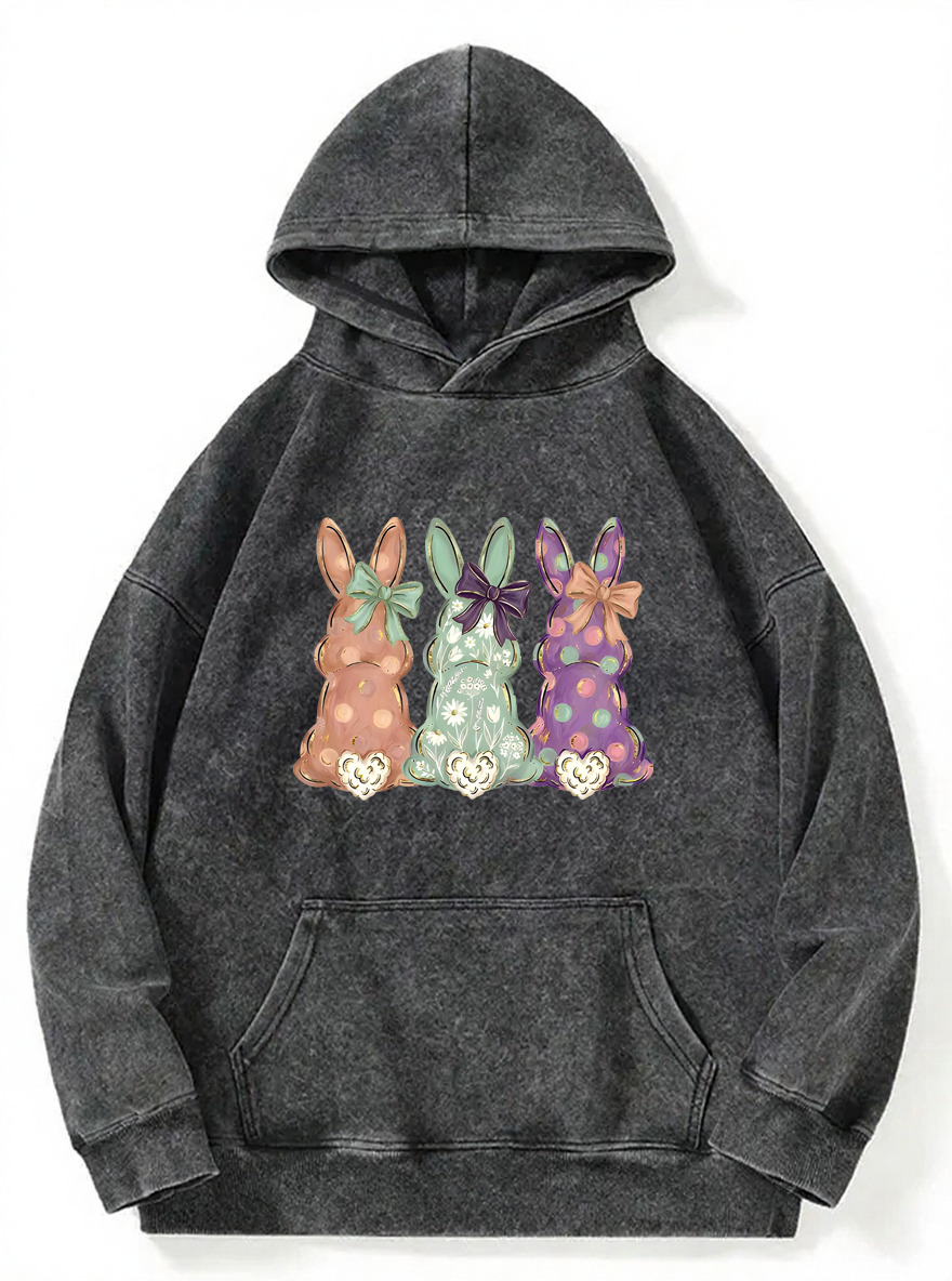Vintage Easter Bunnies Hand-Painted Washed Hoodie