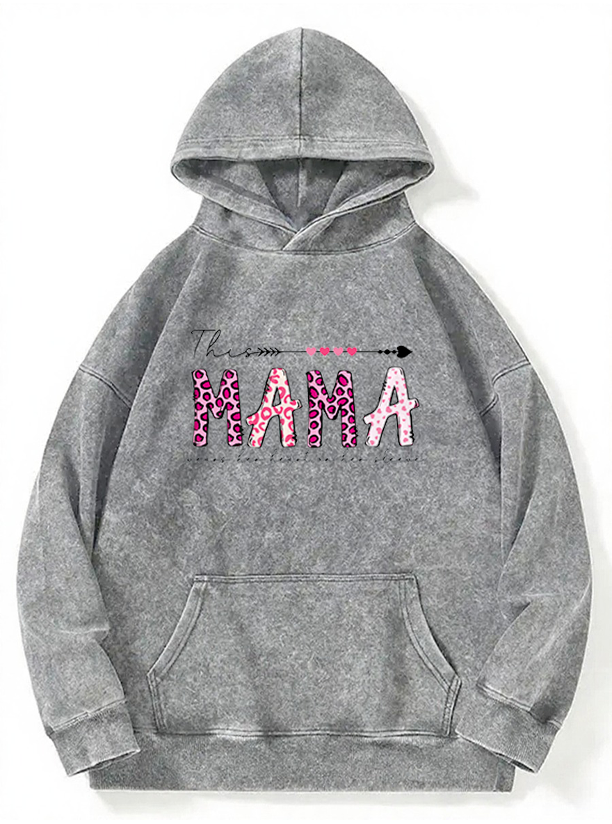 Vintage This Mama Wears Her Heart On Her Sleeve Washed Hoodie