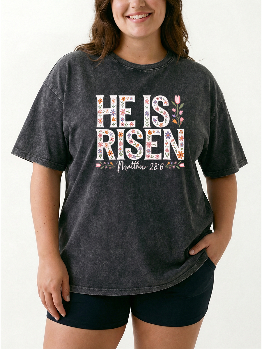 Vintage He Is Risen Christian Washed T-Shirt