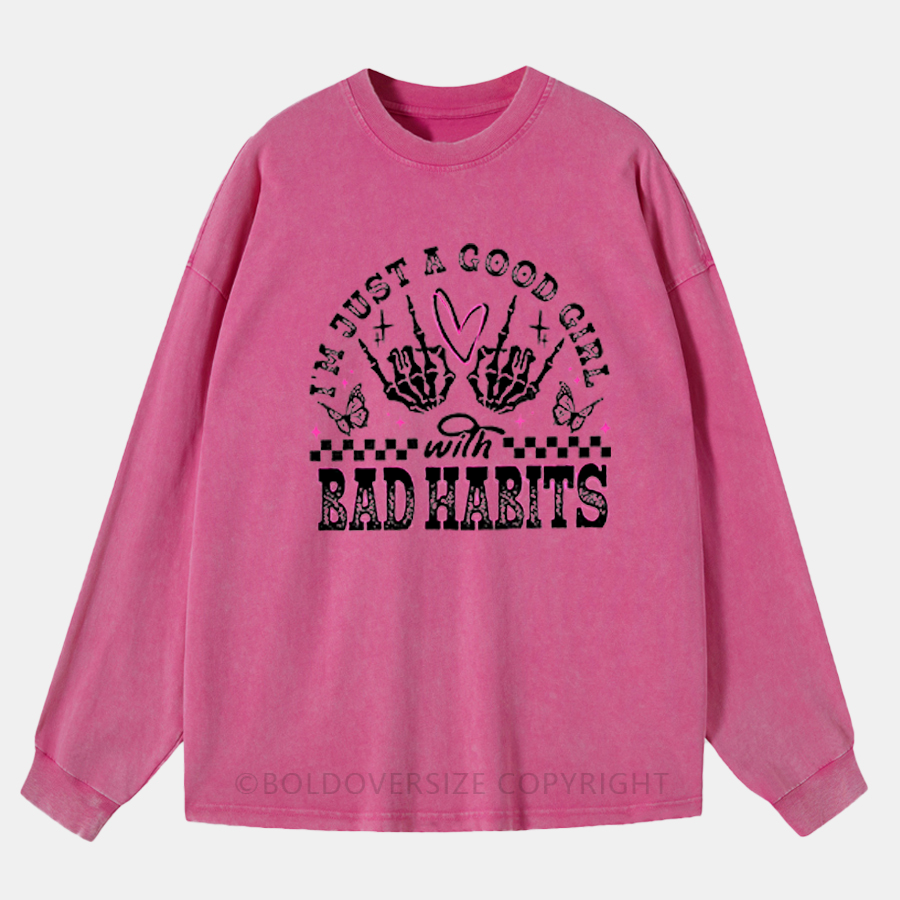 Vintage Good Girl Bad Habits Washed Long Sleeve Shirt