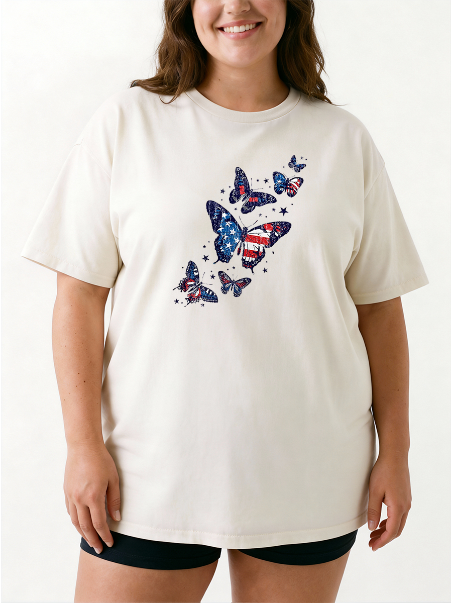 Vintage Patriotic Butterflies Oversize Graphic Tee