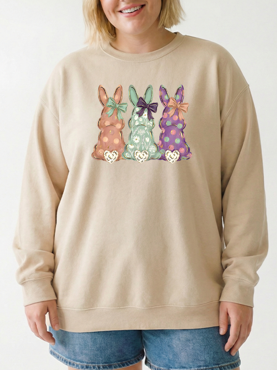 Vintage Easter Bunnies Hand-Painted Graphic Sweatshirt