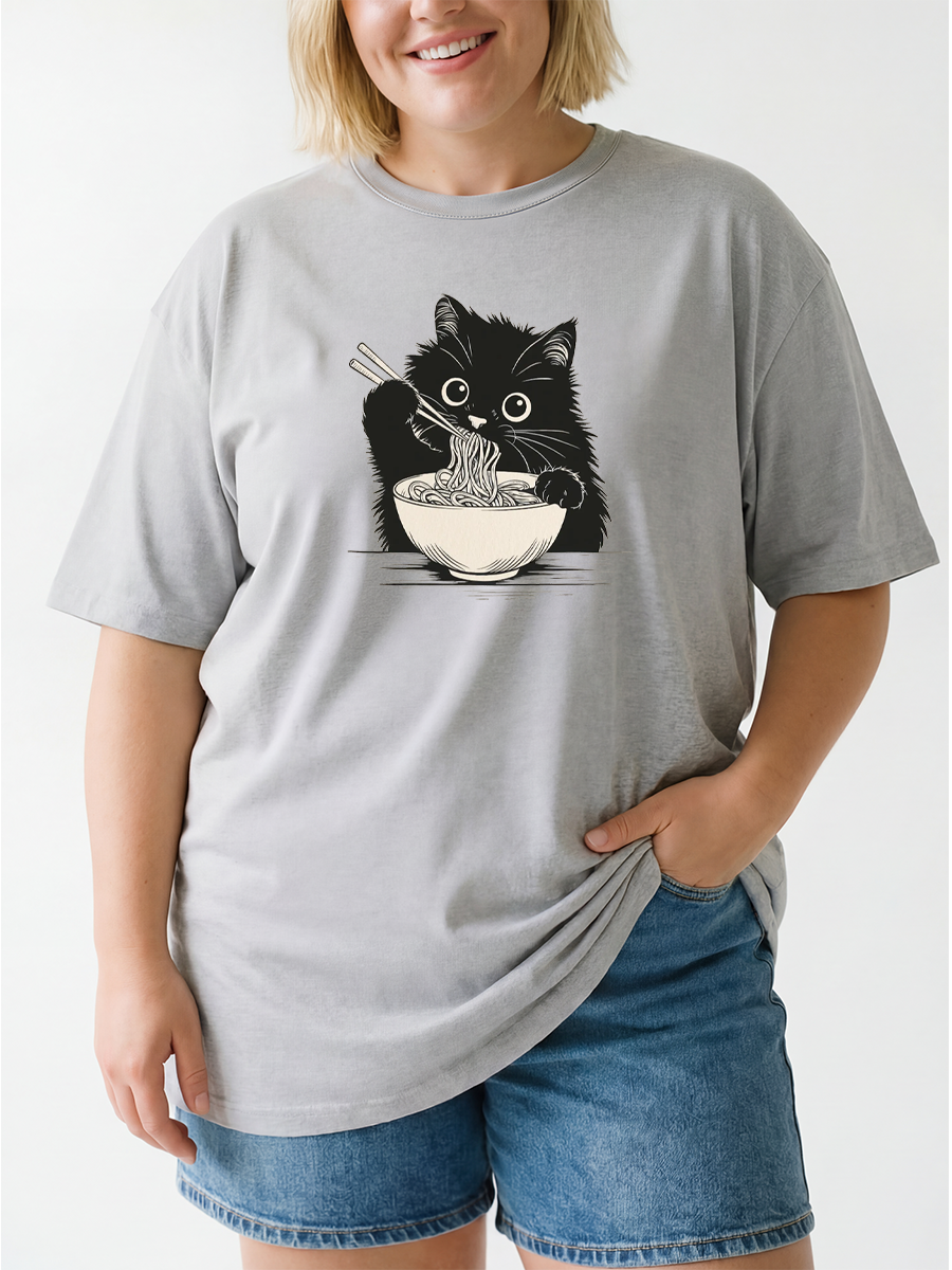 Vintage Noodle Cat Oversize Graphic Tee