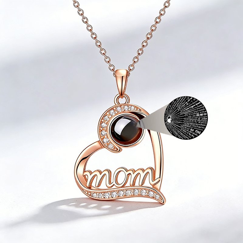 Vintage Stainless Steel Heart-shaped Mom Projection Necklace