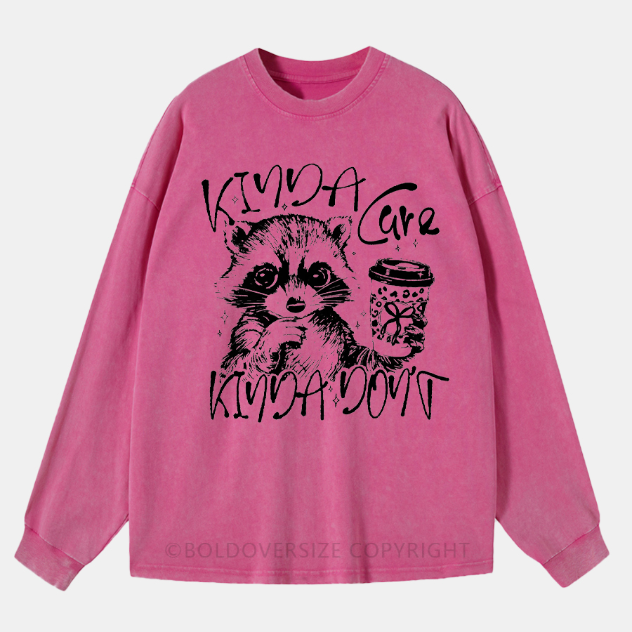 Vintage Kinda Care Kinda Don'T Snarky Washed Long Sleeve Shirt