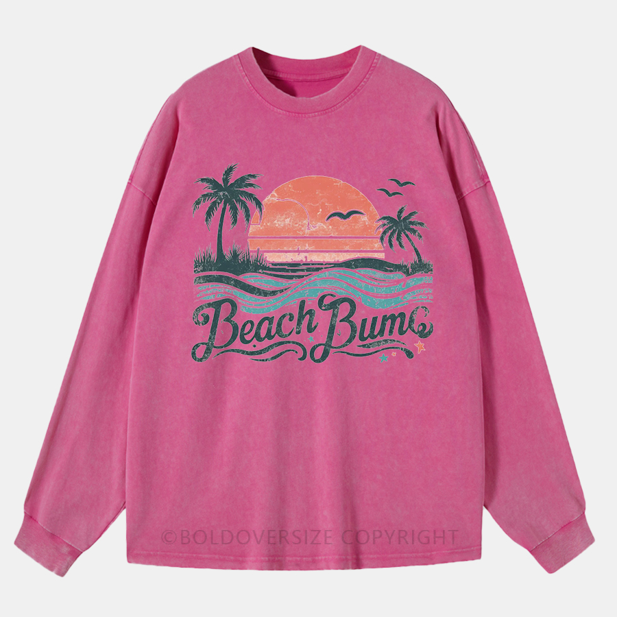 Vintage Retro Summer Beach Bums Washed Long Sleeve Shirt