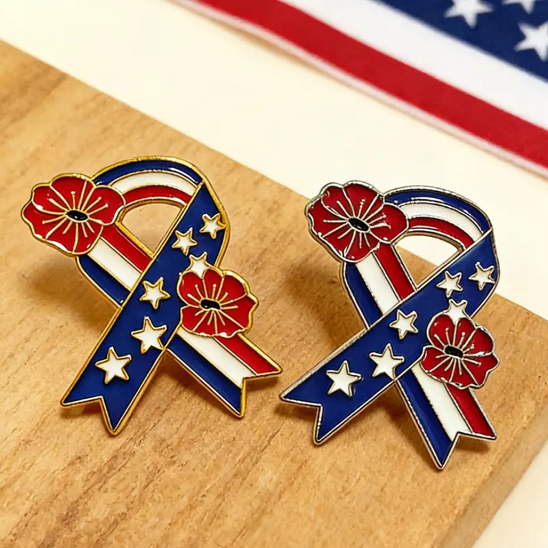 Vintage Independence Day Diamond Brooch Patriotic Poppy Star Brooch