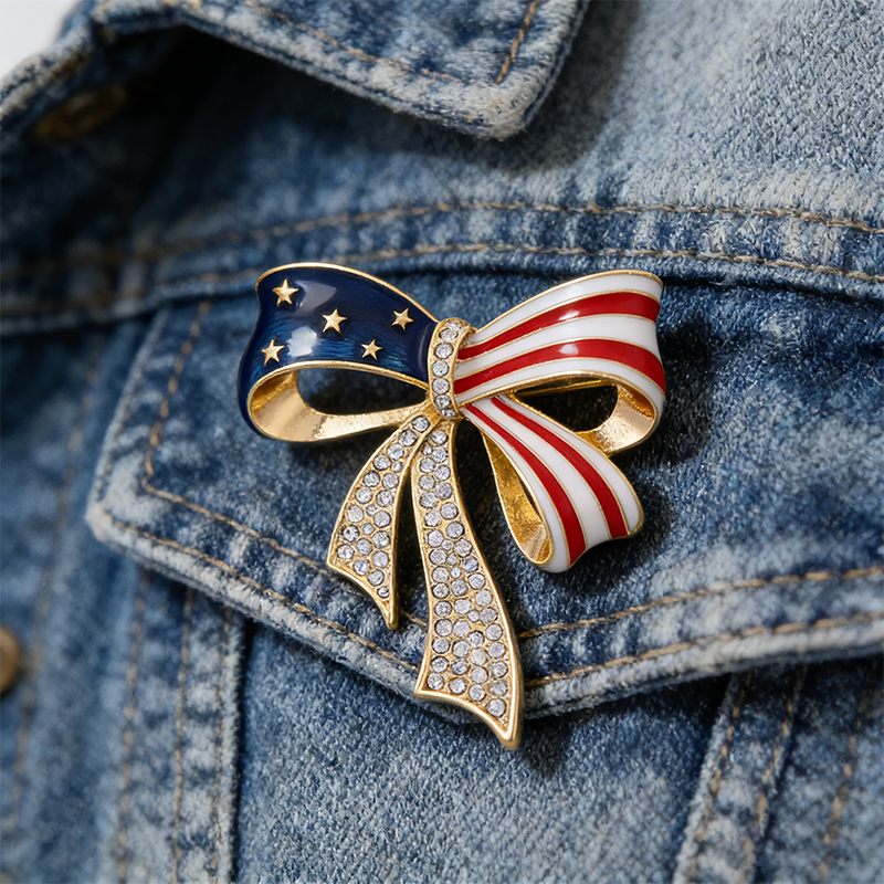 Independence Day Patriotic Series Diamond-Studded Butterfly Brooch