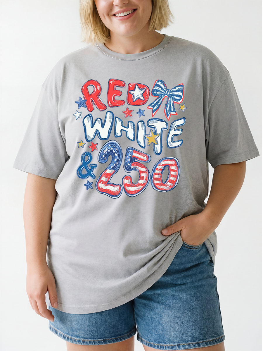Vintage Red White And 250 Oversize Graphic Tee