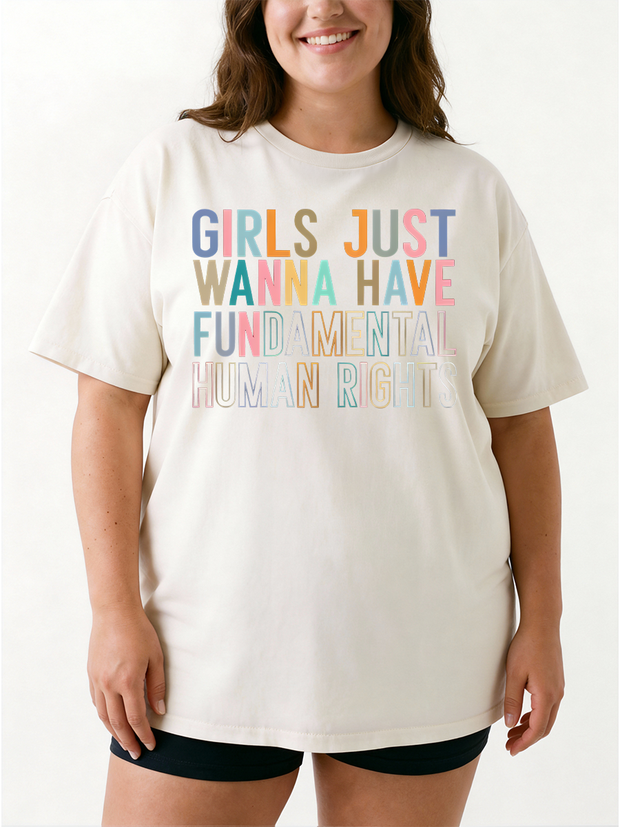 Vintage Girls Just Wanna Have Fundamental Human Rights Oversize Graphic Tee