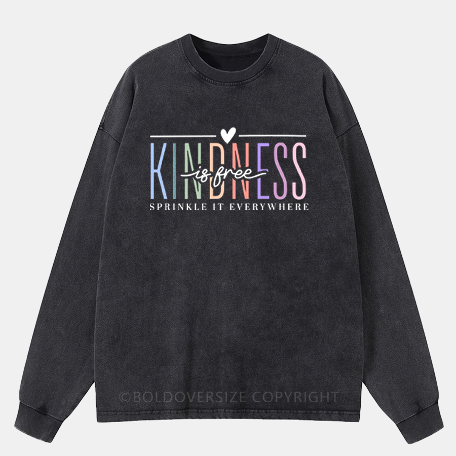 Vintage Kindness Is Free Washed Long Sleeve Shirt