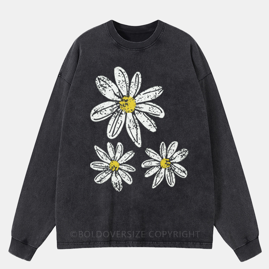 Vintage Boho Floral Daisy Washed Long Sleeve Shirt