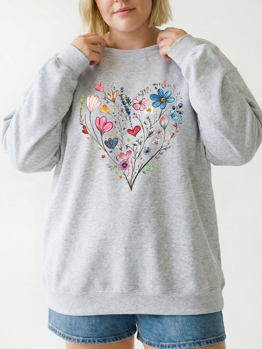 Vintage Botanical Floral Heart Graphic Sweatshirt