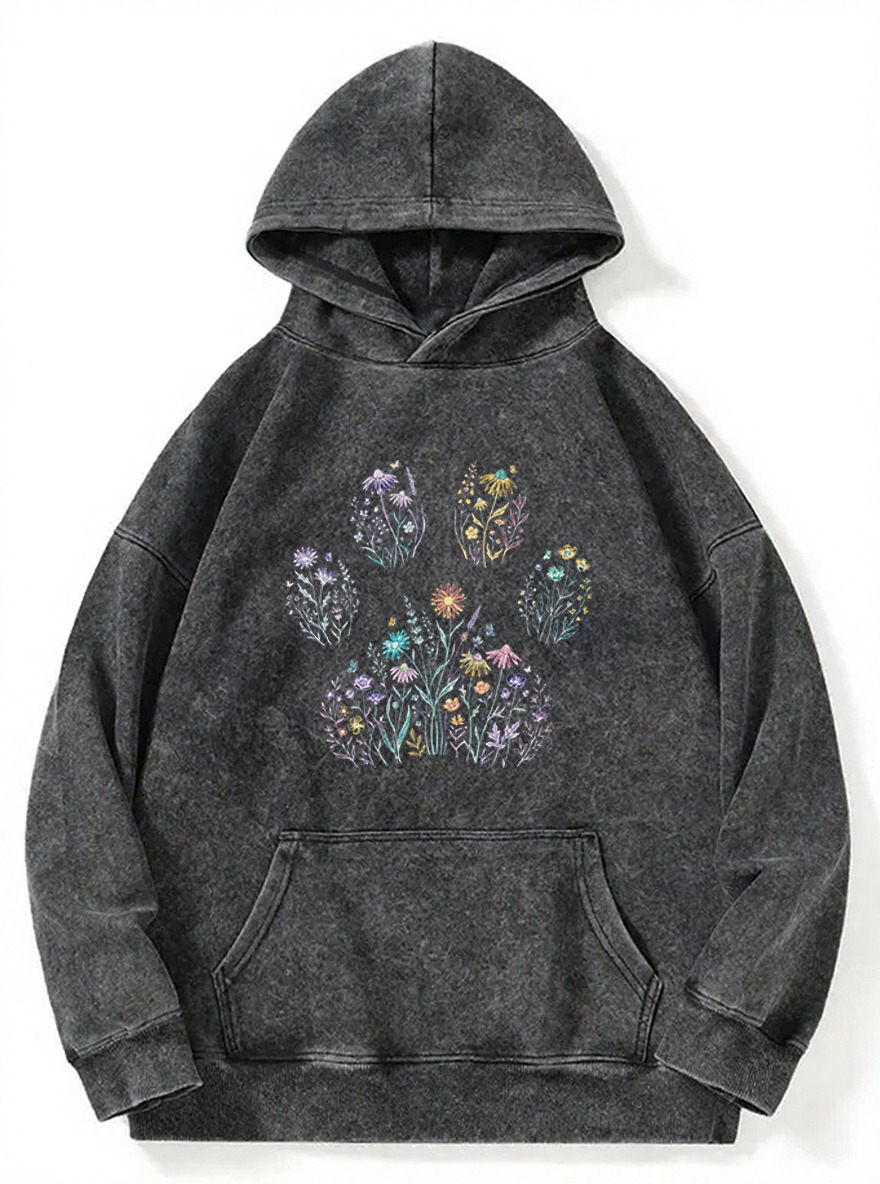 Vintage Floral Paw Print Wasted Washed Hoodie