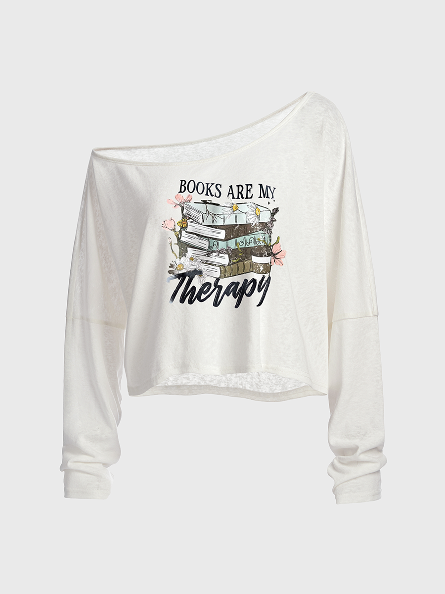 Books Are My Therapy Off The Shoulder Sweatshirt