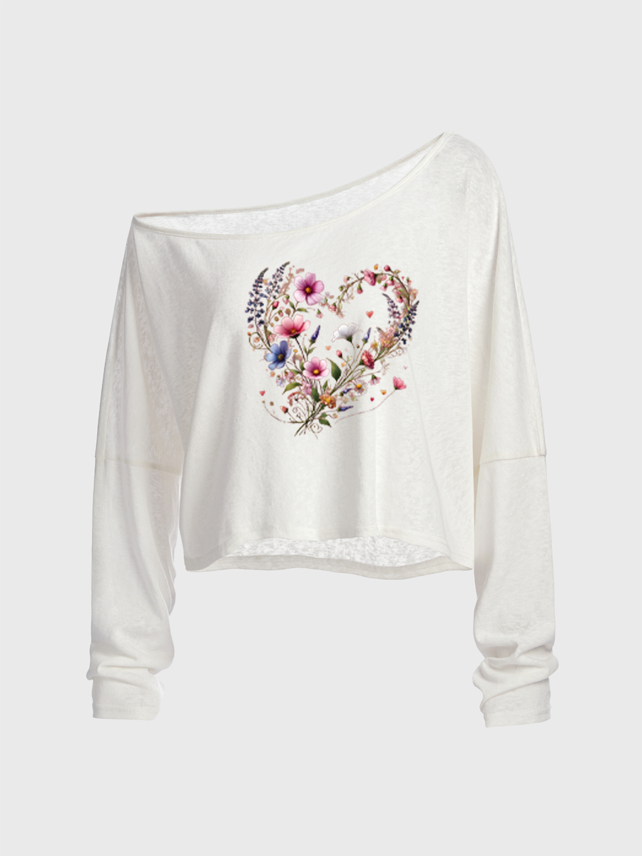 Aesthetic Floral Off The Shoulder Sweatshirt