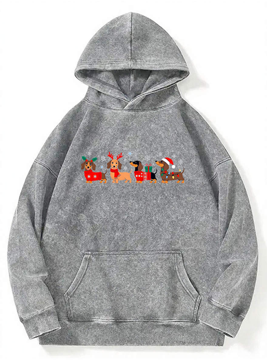 Vintage Merry Christmas Dachshund Washed Hoodie