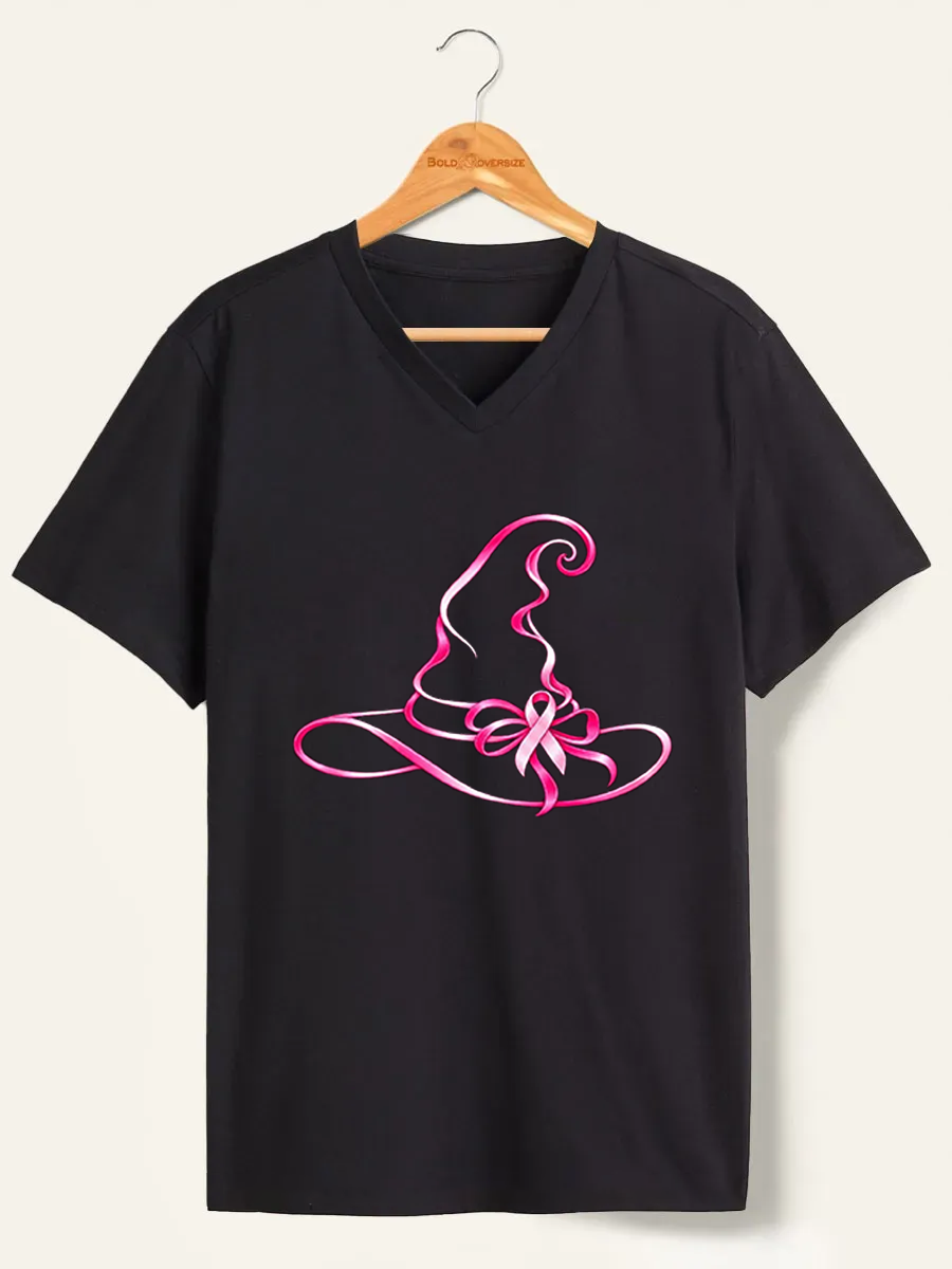 Vintage Breast Cancer Awareness Witch Hat V-Neck Tee