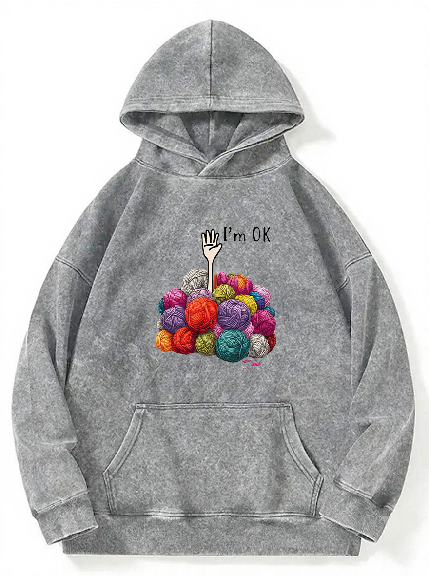 Vintage I’M Ok Knitting Washed Hoodie