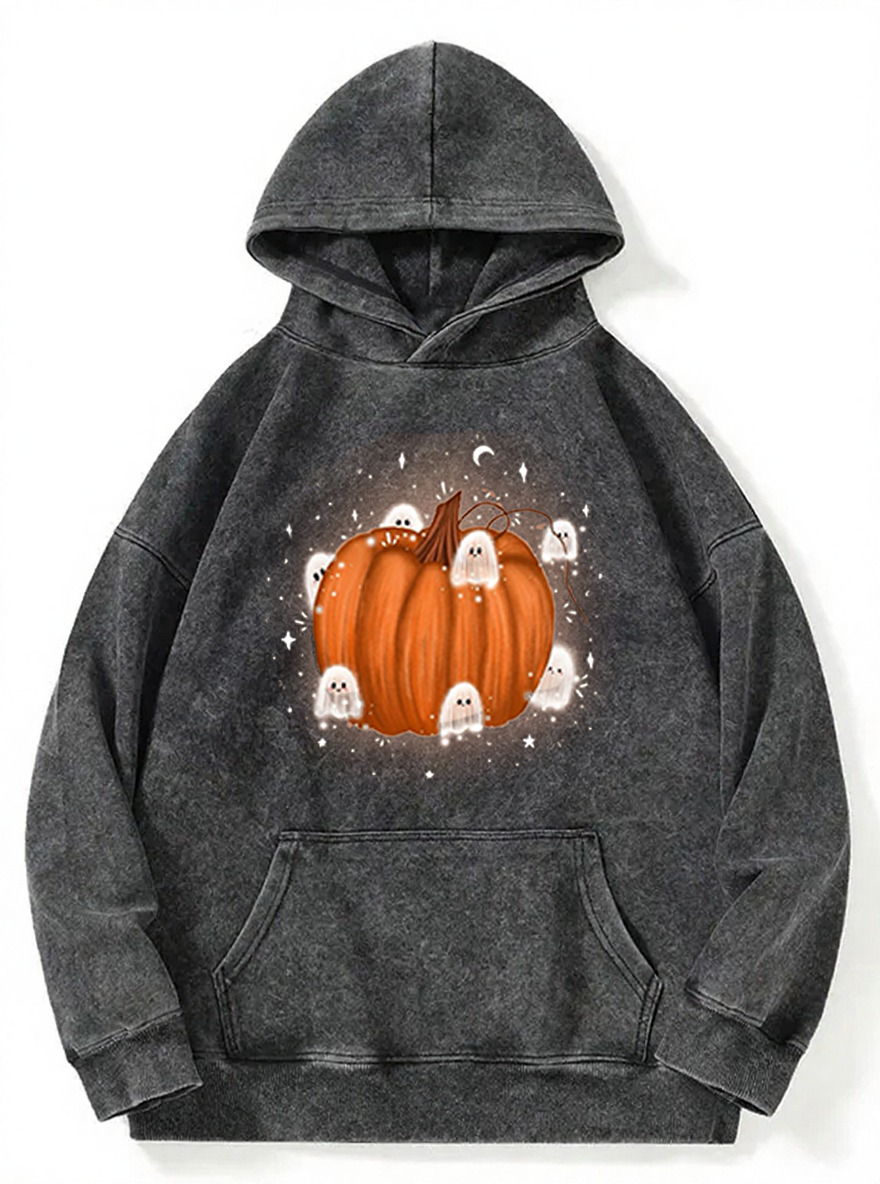 Vintage Cute Ghosts And Pumpkin Washed Hoodie
