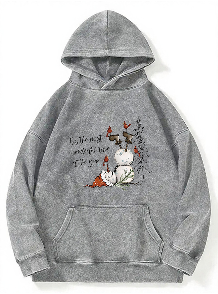Vintage It'S The Most Wonderful Time Of The Year Cute Snowman Washed Hoodie