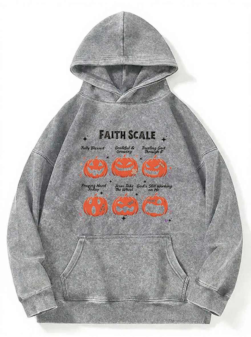 Vintage Funny Faith Scale Pumpkin Washed Hoodie