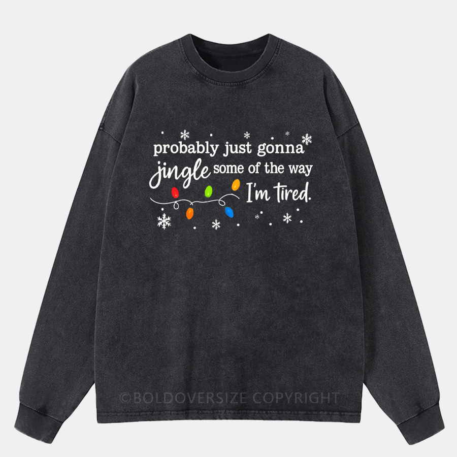 Vintage Christmas Jingle Song Washed Long Sleeve Shirt