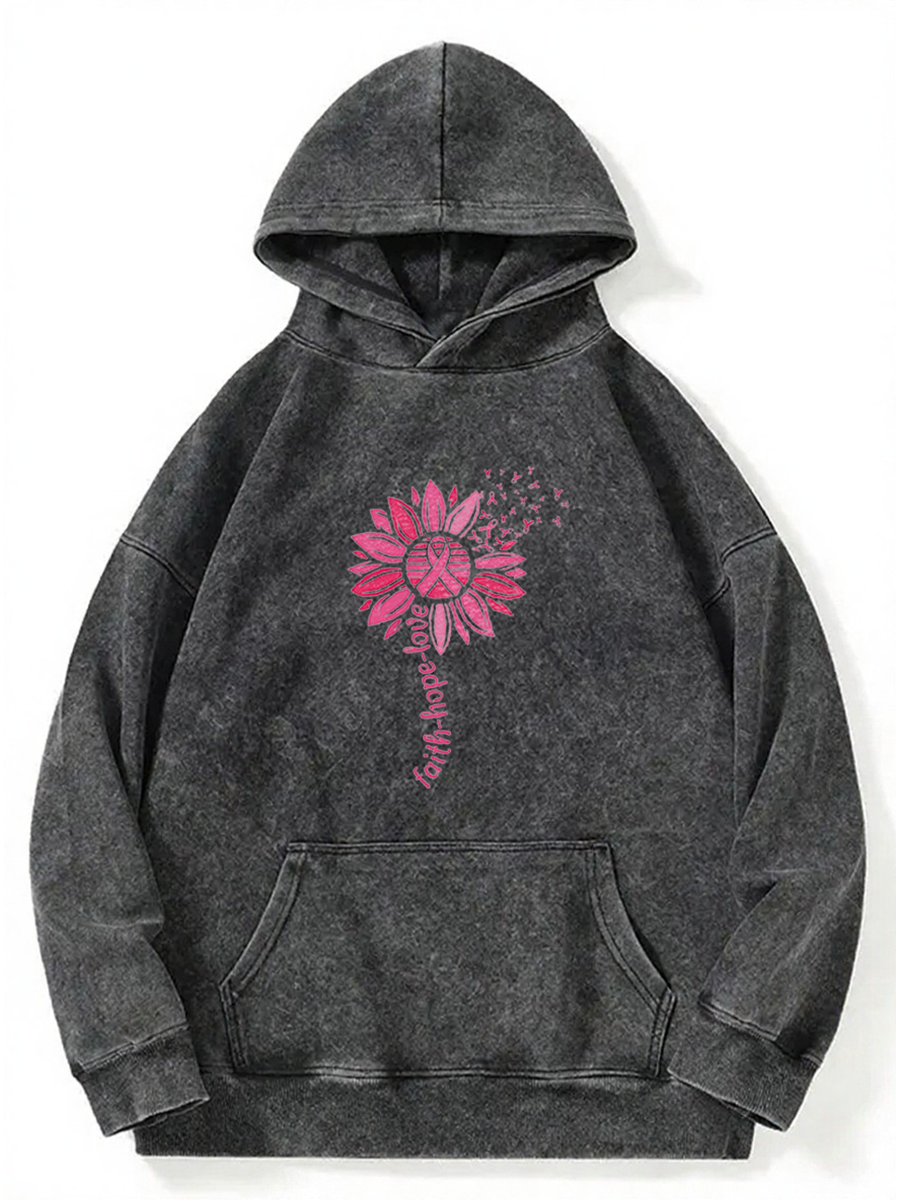 Vintage Breast Cancer Sunflower Washed Hoodie