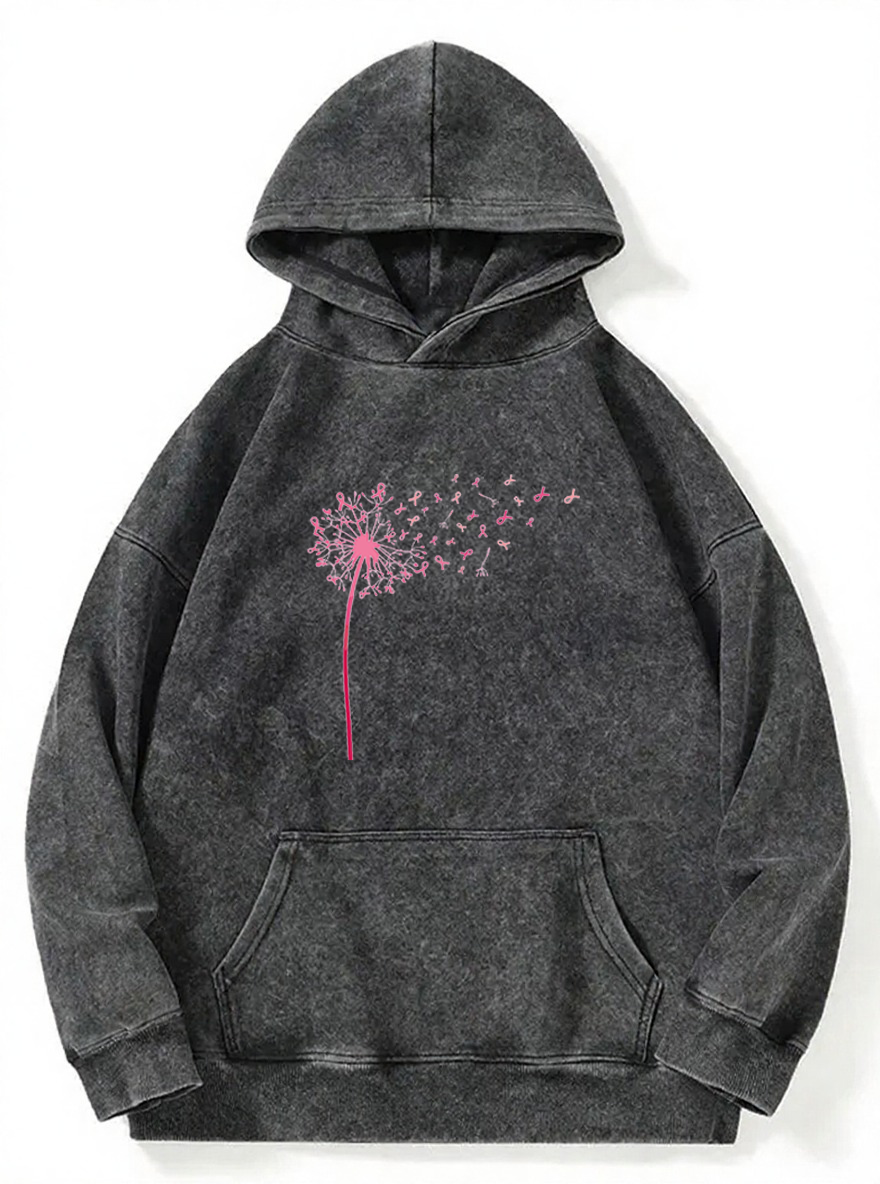 Vintage Pink Dandelion Breast Cancer Washed Hoodie