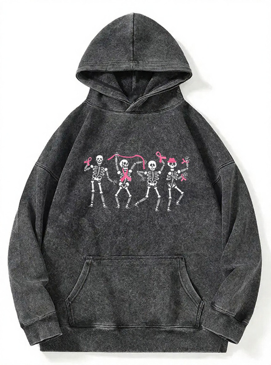 Vintage Dancing Skeletons Pink Ribbon Washed Hoodie