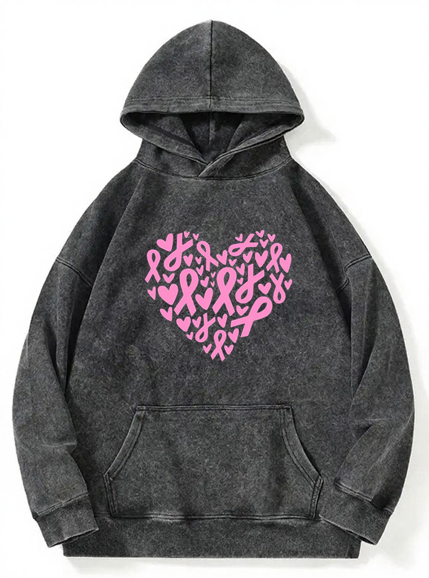 Vintage Pink Ribbon Heart Washed Hoodie
