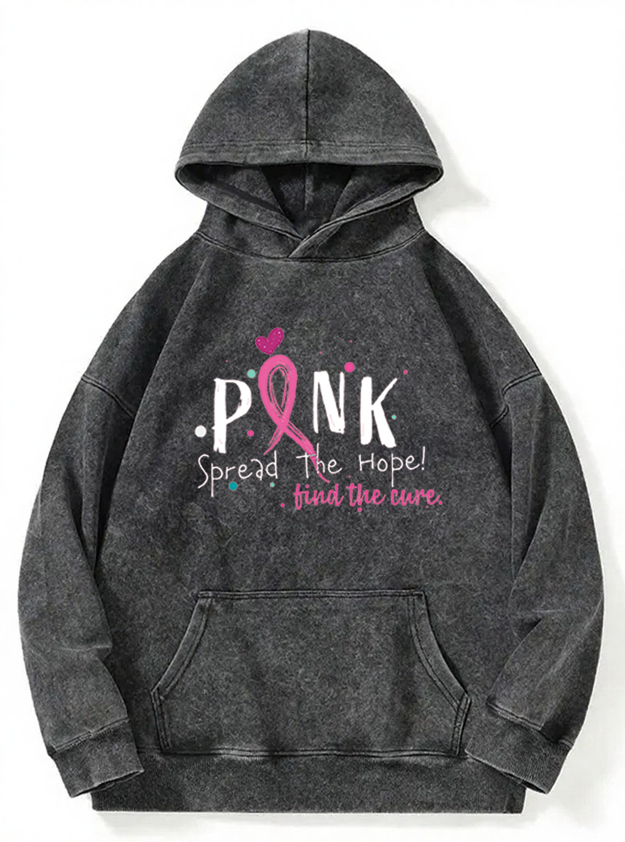 Vintage Pink Ribbon Support Washed Hoodie