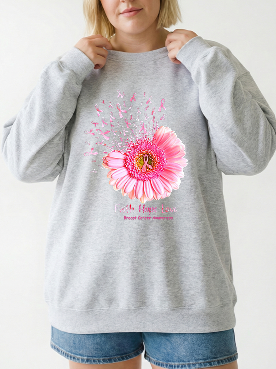 Vintage Faith Hope Love Breast Cancer Awareness Graphic Sweatshirt
