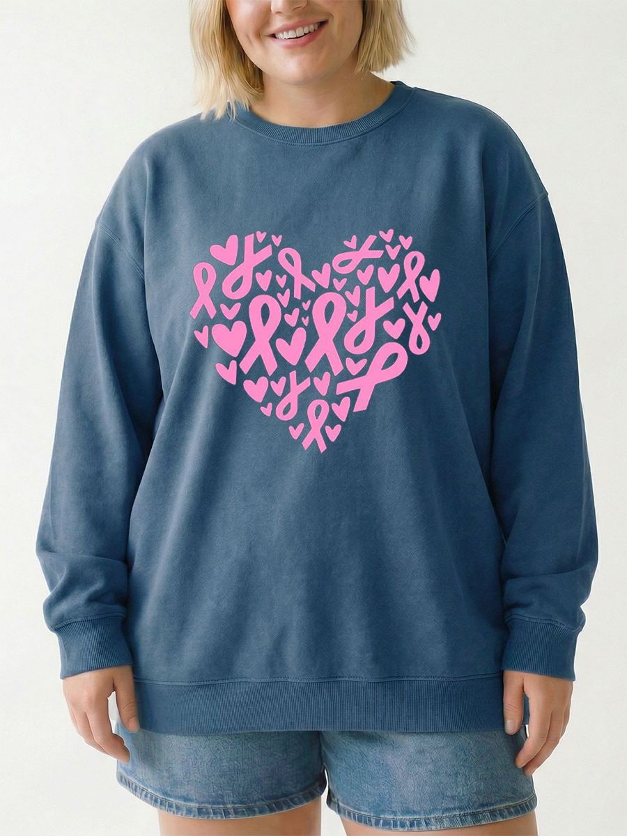 Vintage Pink Ribbon Heart Graphic Sweatshirt