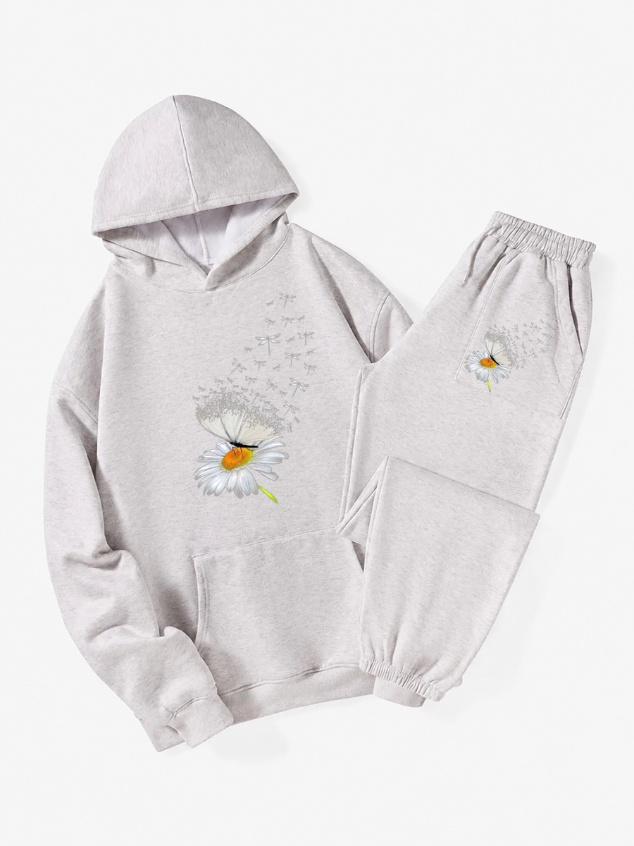 Vintage Daisy Butterfly And Dragonfly Hoodie Suit