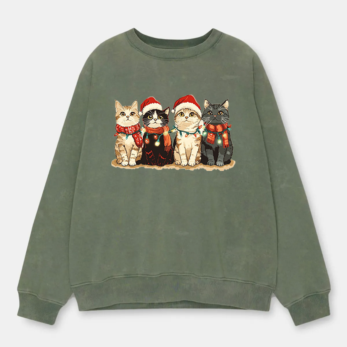 Vintage Christmas Cute Cats Washed Sweatshirt