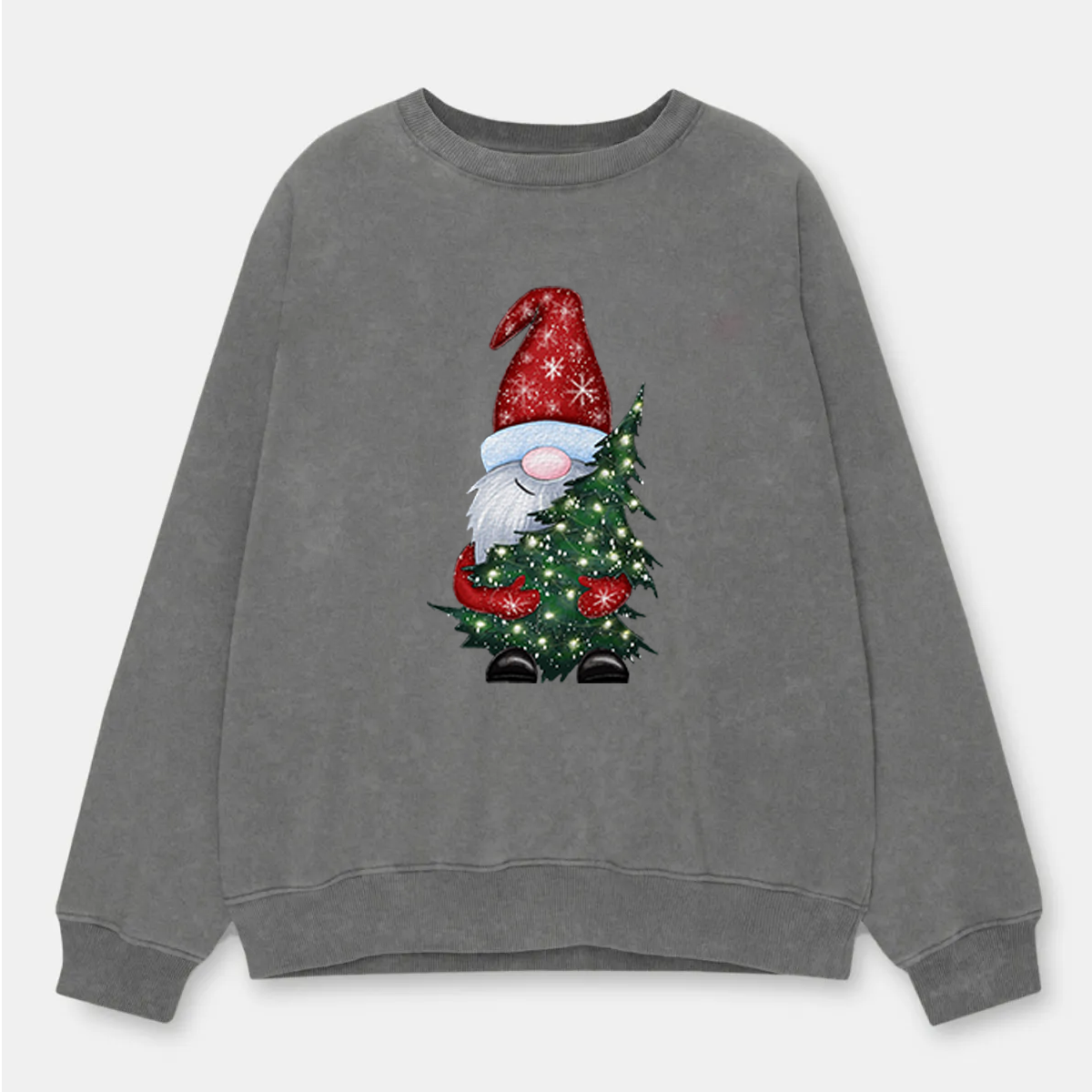 Vintage Chritmas Gnome With Tree Washed Sweatshirt