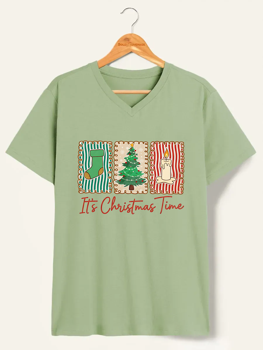 Vintage Cozy Christmas Time V-Neck Tee