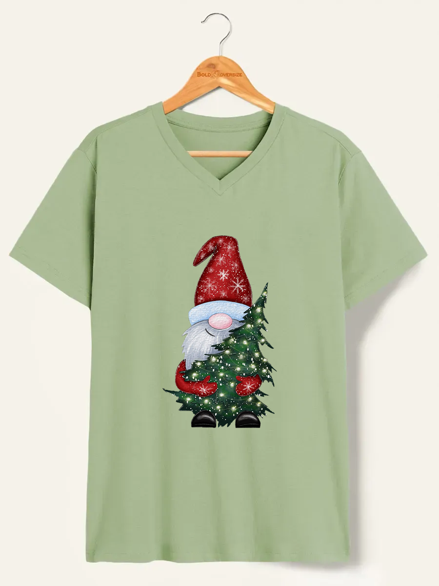Vintage Chritmas Gnome With Tree V-Neck Tee