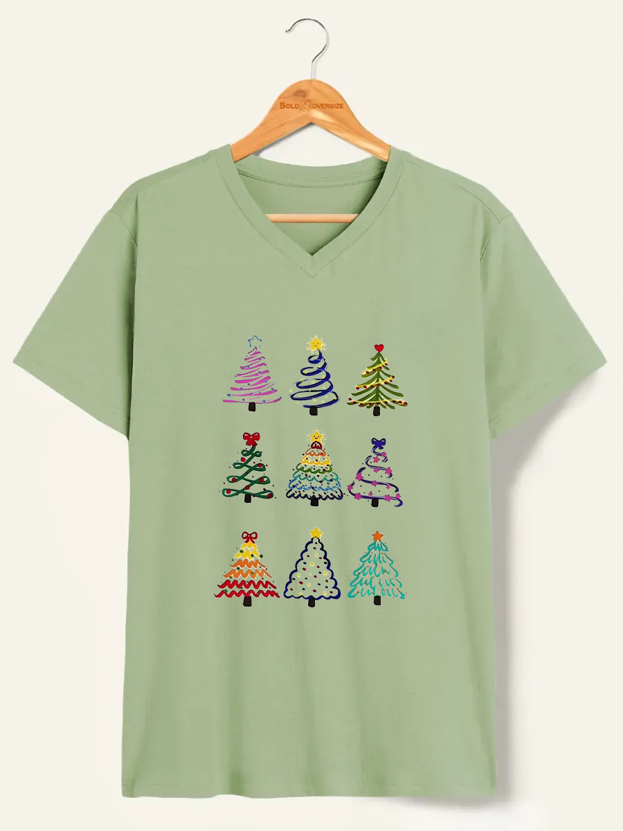 Vintage Christmas Tree V-Neck Tee