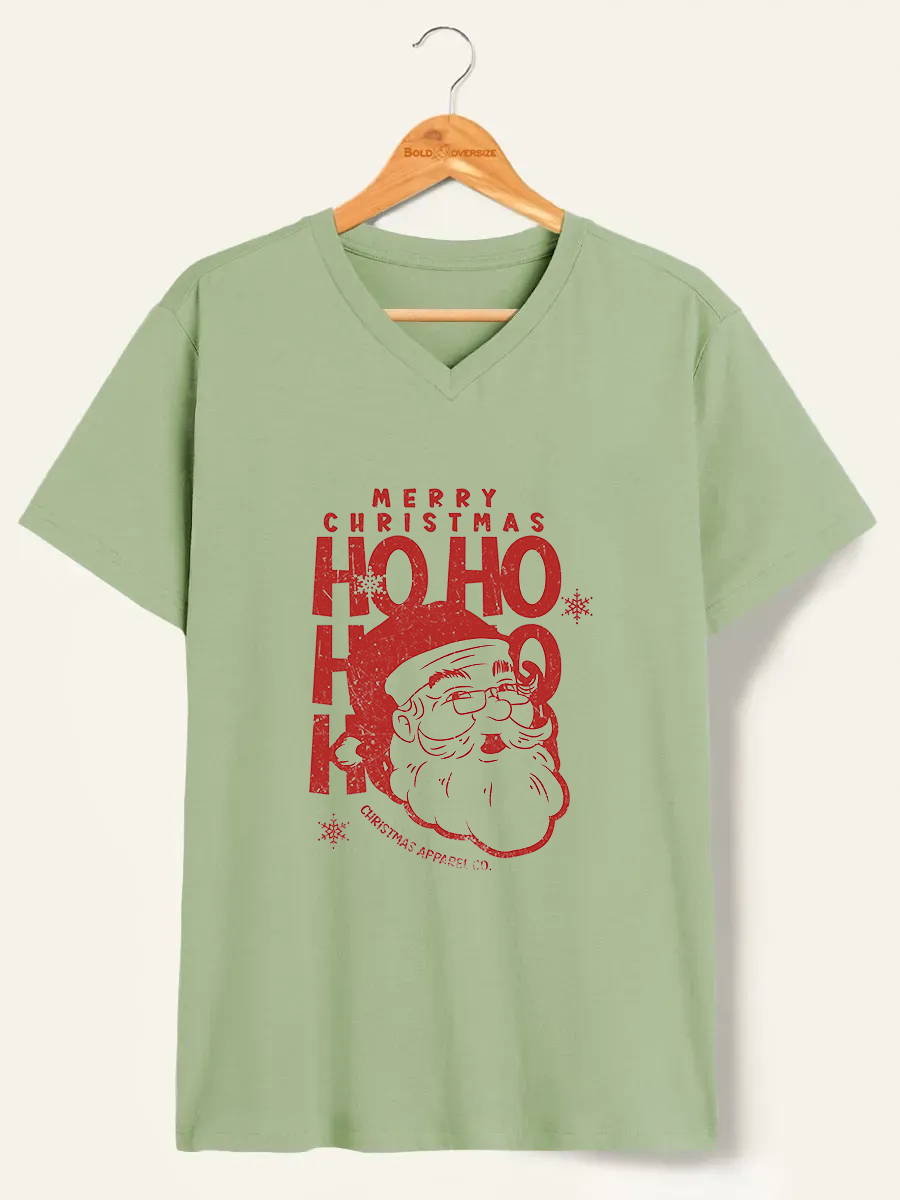 Vintage 2026 Christmas Ho Ho Ho V-Neck Tee 