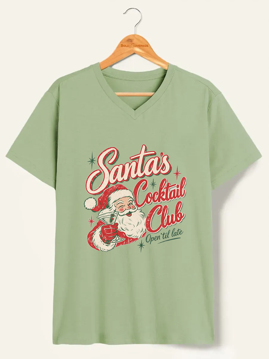 Vintage Santas Cocktail Club V-Neck Tee 